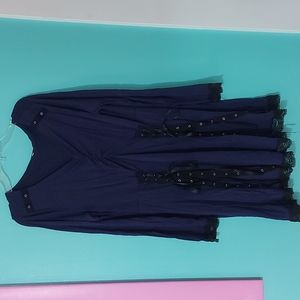 Navy Blue & Black Lace XXL Plus Size Long Sleeve Goth Medieval Dress